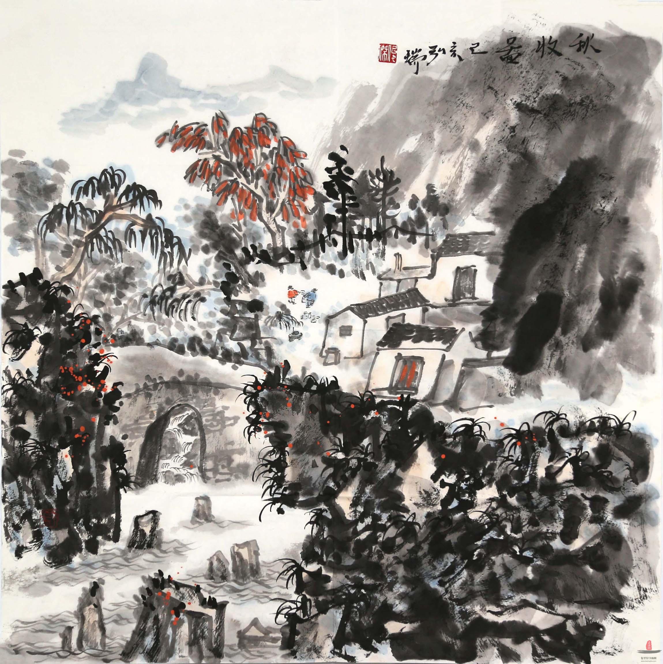弘瑞山水《秋收图》